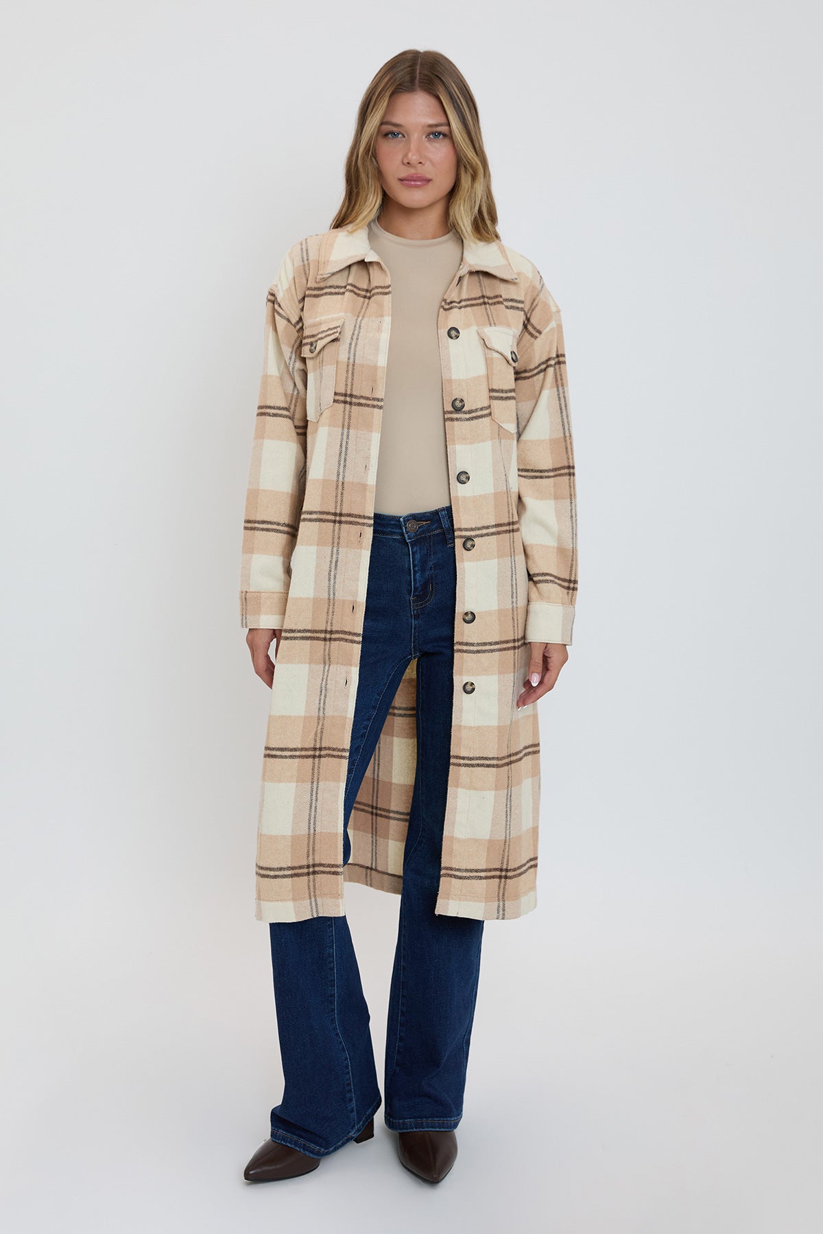 Women's Plaid Shacket Long Duster