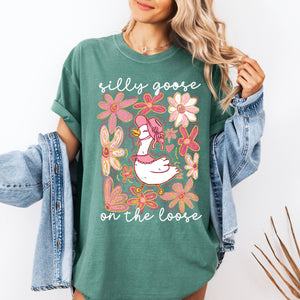 Silly Goose on the Loose, Summer, Funny, Spring, Floral, Boho Tshirt Comfort Colors T-Shirt