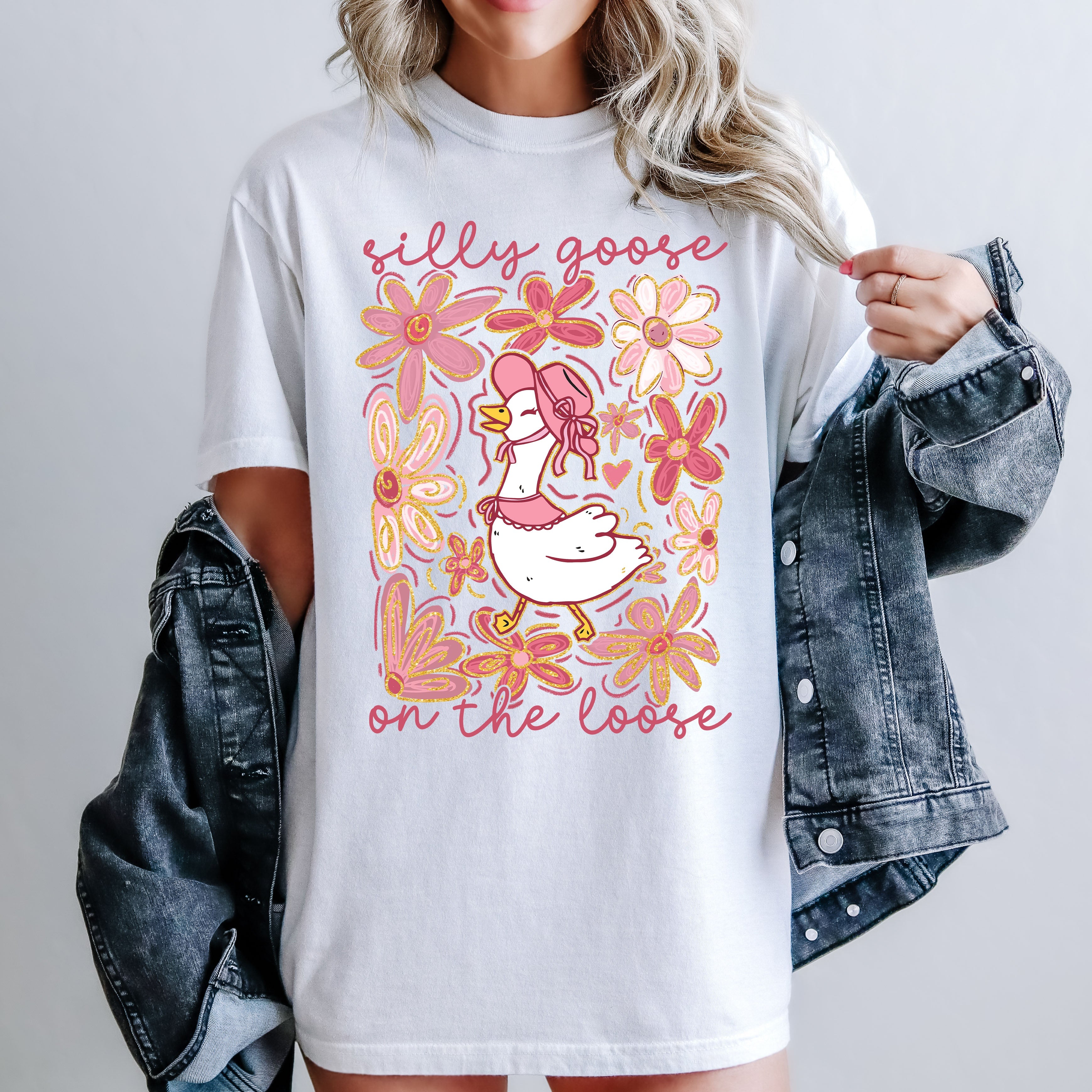 Silly Goose on the Loose, Summer, Funny, Spring, Floral, Boho Tshirt Comfort Colors T-Shirt