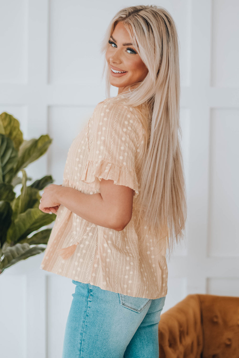 Jovie Split V Neck Babydoll Top