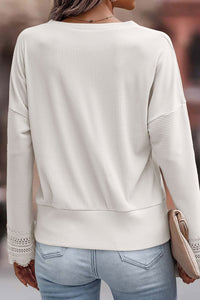 Lola Ribbed Texture Lace Trim V Neck Long Sleeve Top