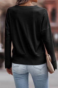 Lola Ribbed Texture Lace Trim V Neck Long Sleeve Top