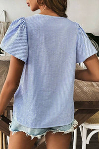 Marisol Stripe Textured Ruffle Square Neck Blouse