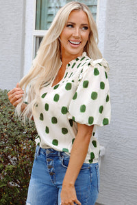 Nylah Polka Dot Shirred Yoke Blouse