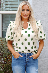 Nylah Polka Dot Shirred Yoke Blouse