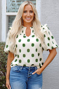 Nylah Polka Dot Shirred Yoke Blouse