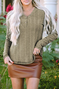 Amora V Neck Buttoned Ribbed Knit Top