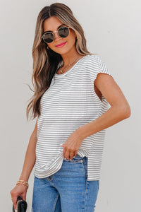 Tilly Stripe Cap Sleeve Crew Neck top