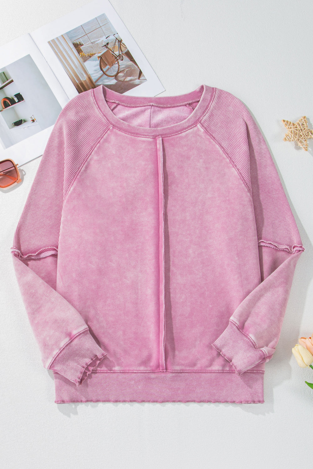 Jolie Waffle Exposed Seam Raglan Sweatshirt