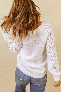 Lia Hollow-out Puffy Sleeve Knit Sweater