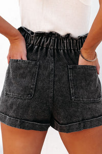 Melany Vintage Washed Frilled High Waist Denim Shorts
