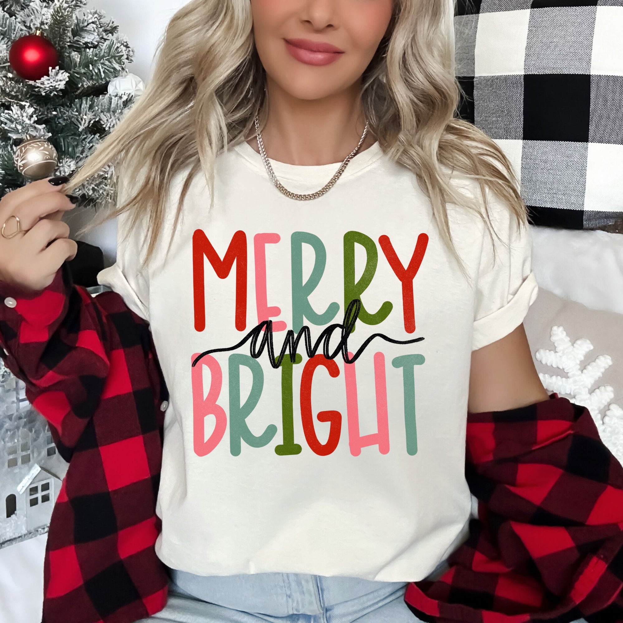 Merry And Bright Retro Text, Christmas Super Soft Tees