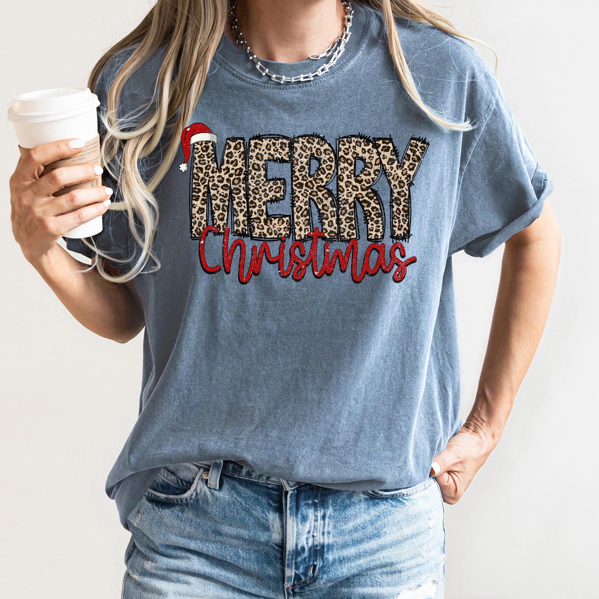 Merry Christmas, Retro, Leopard Print, Comfort Colors Tshirt