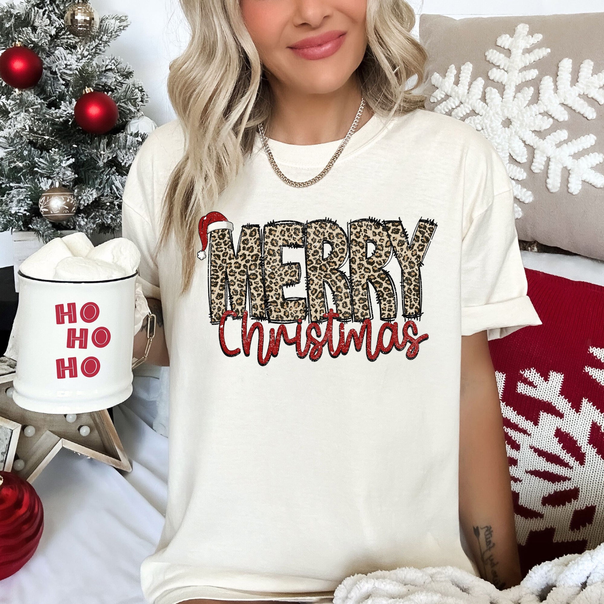 Merry Christmas, Retro, Leopard Print, Comfort Colors Tshirt