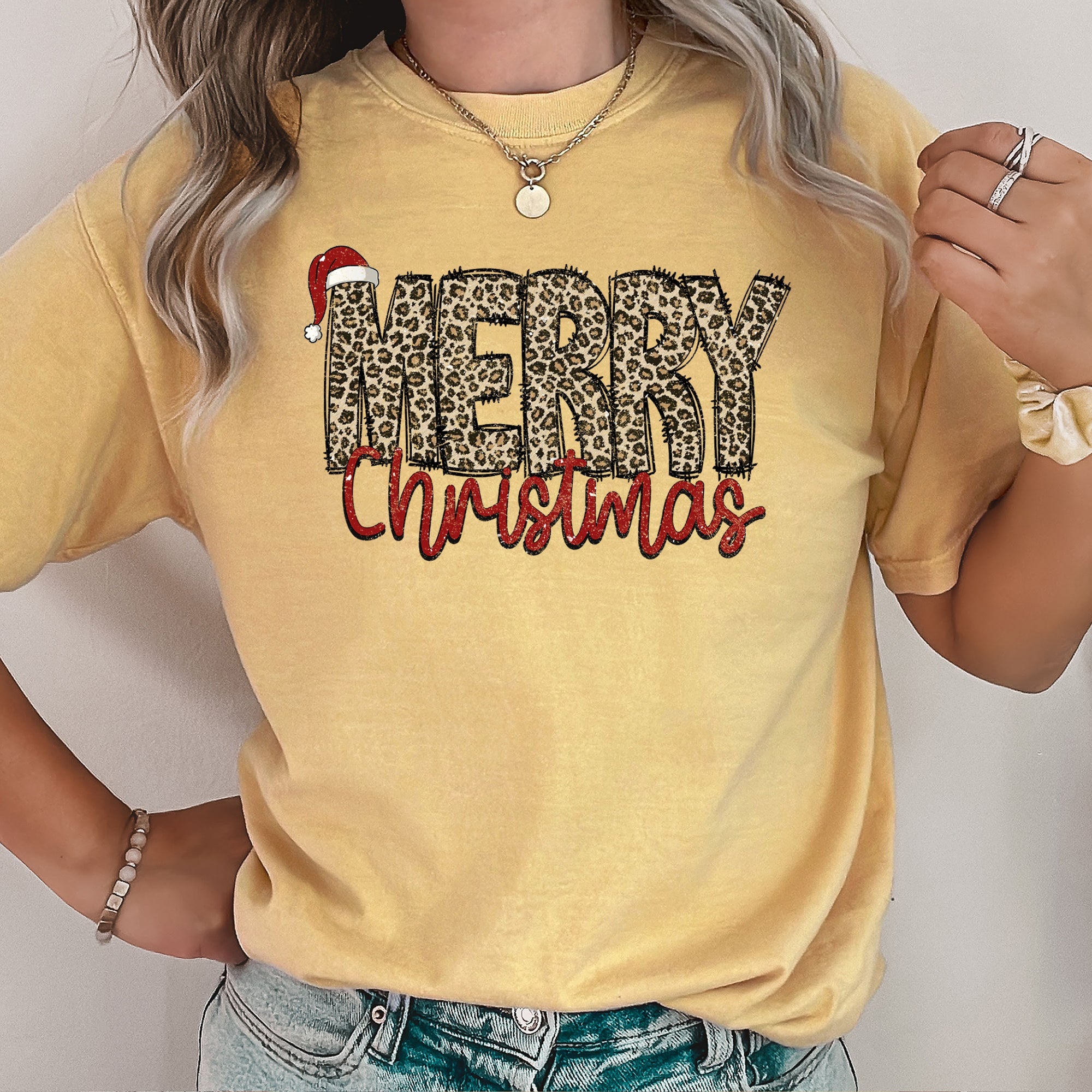 Merry Christmas, Retro, Leopard Print, Comfort Colors Tshirt