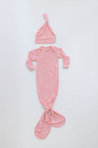 Newborn Knotted Baby Gown and Hat Set - Crew  - (Newborn-3 months) Mint, Navy Blue, Pink, Camel Brown