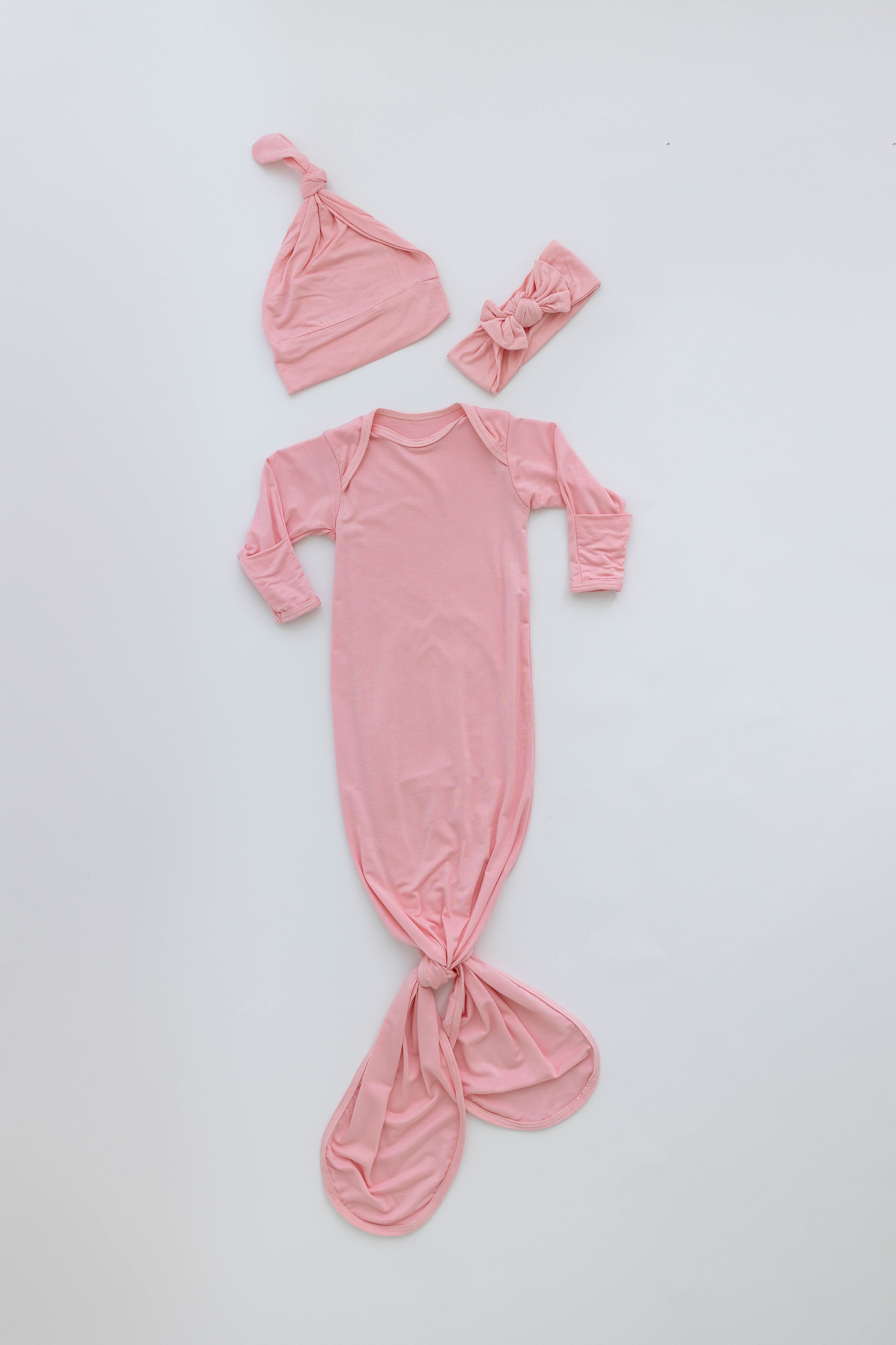 Newborn Knotted Baby Gown and Hat Set - Crew  - (Newborn-3 months) Mint, Navy Blue, Pink, Camel Brown