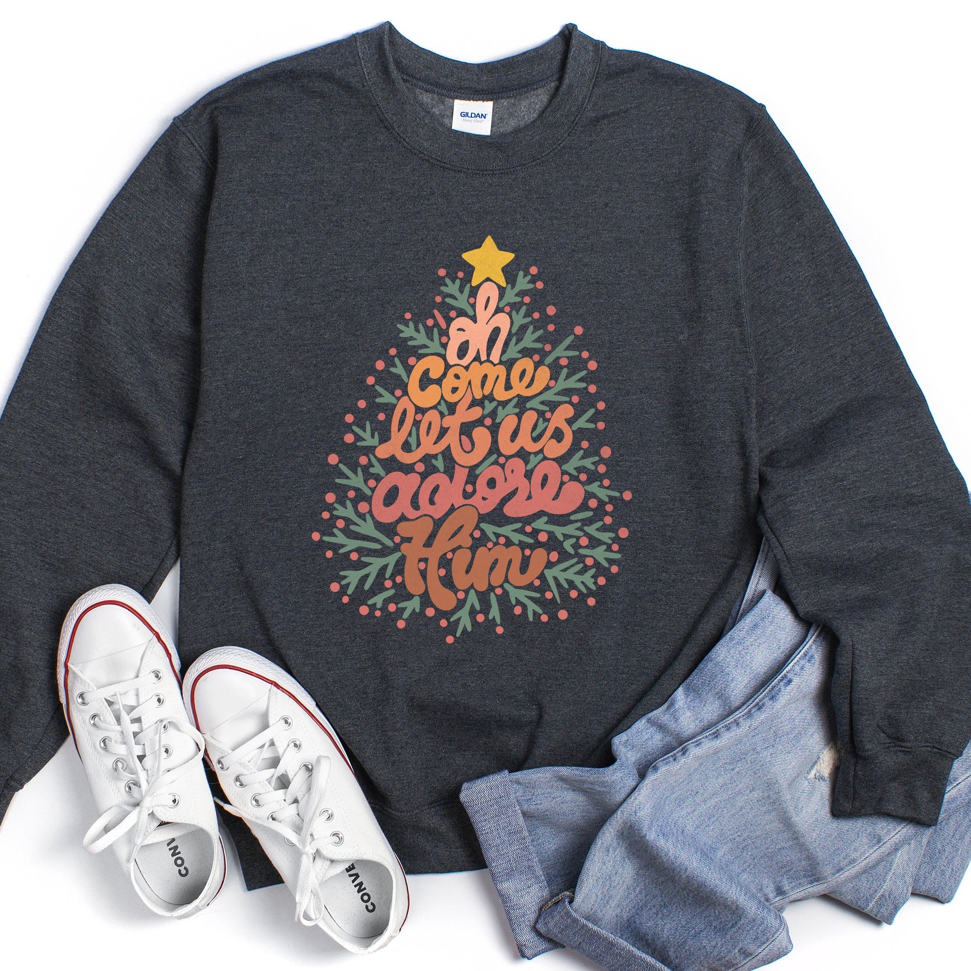 Oh Come Let Us Adore Him, Retro Sign, Christmas Sweatshirt