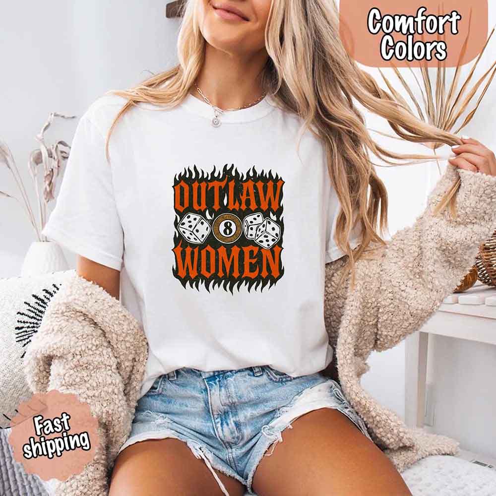 Comfort Colors Outlaw Women Flames Shirt – Vintage Western Cowgirl Shirt