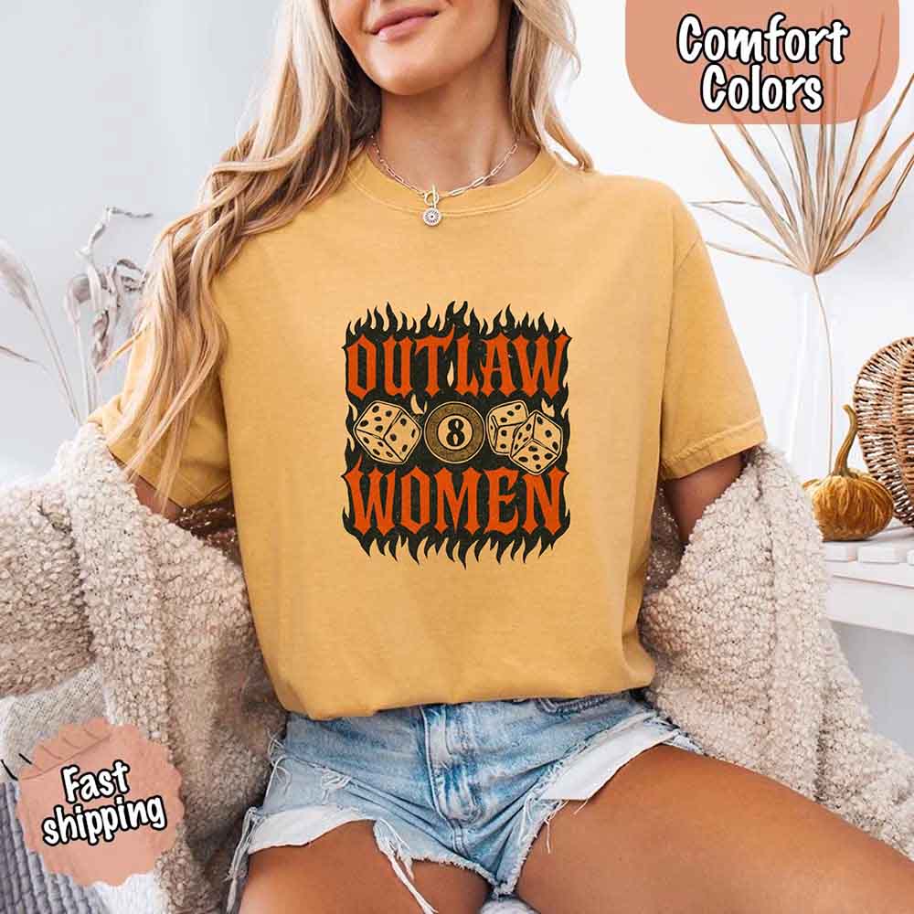 Comfort Colors Outlaw Women Flames Shirt – Vintage Western Cowgirl Shirt