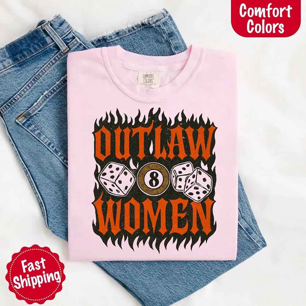 Comfort Colors Outlaw Women Flames Shirt – Vintage Western Cowgirl Shirt