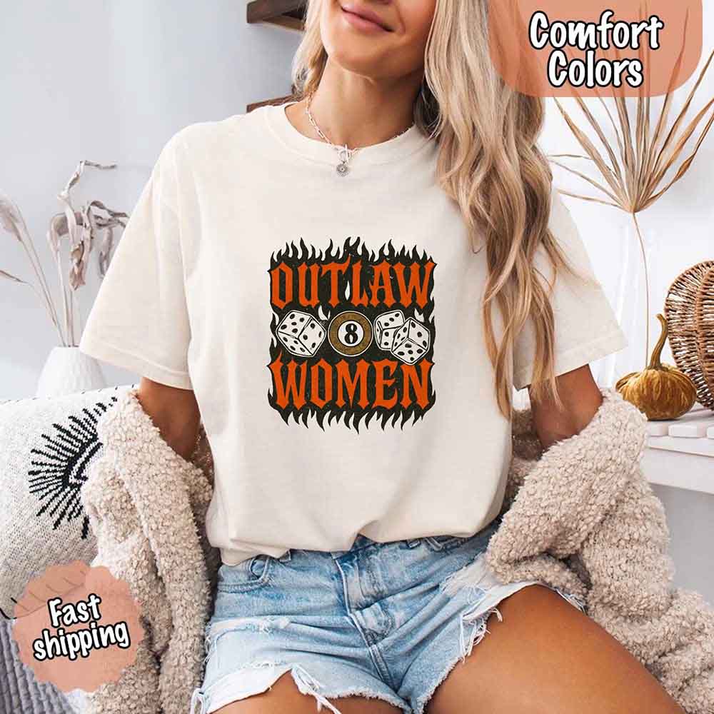 Comfort Colors Outlaw Women Flames Shirt – Vintage Western Cowgirl Shirt