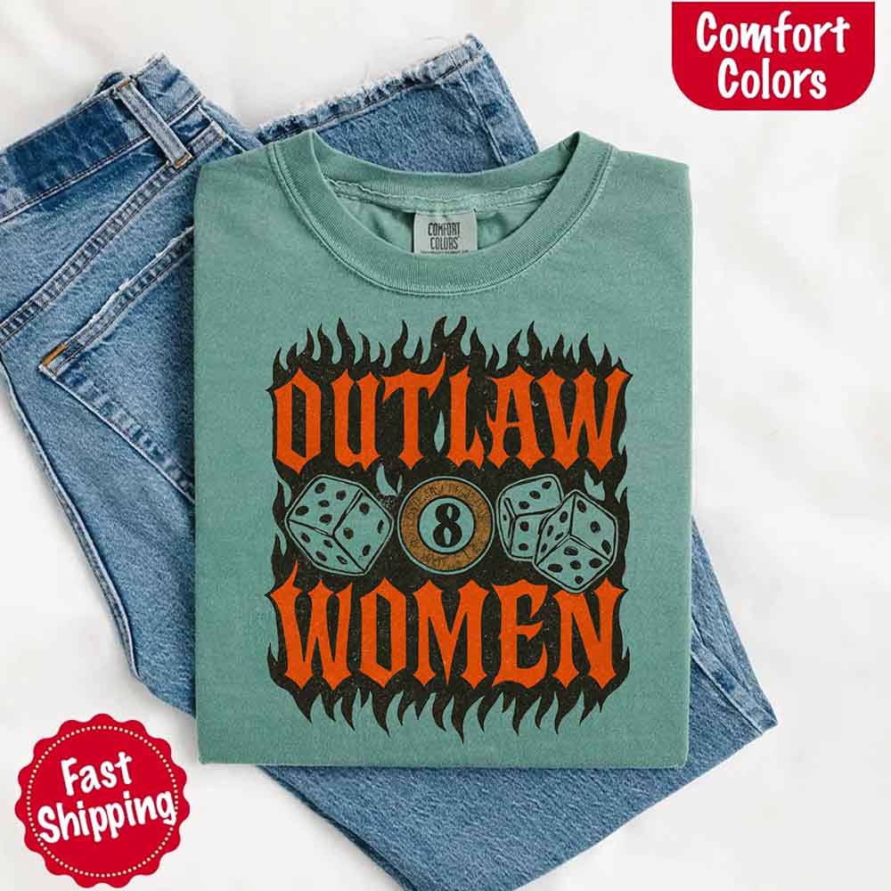 Comfort Colors Outlaw Women Flames Shirt – Vintage Western Cowgirl Shirt