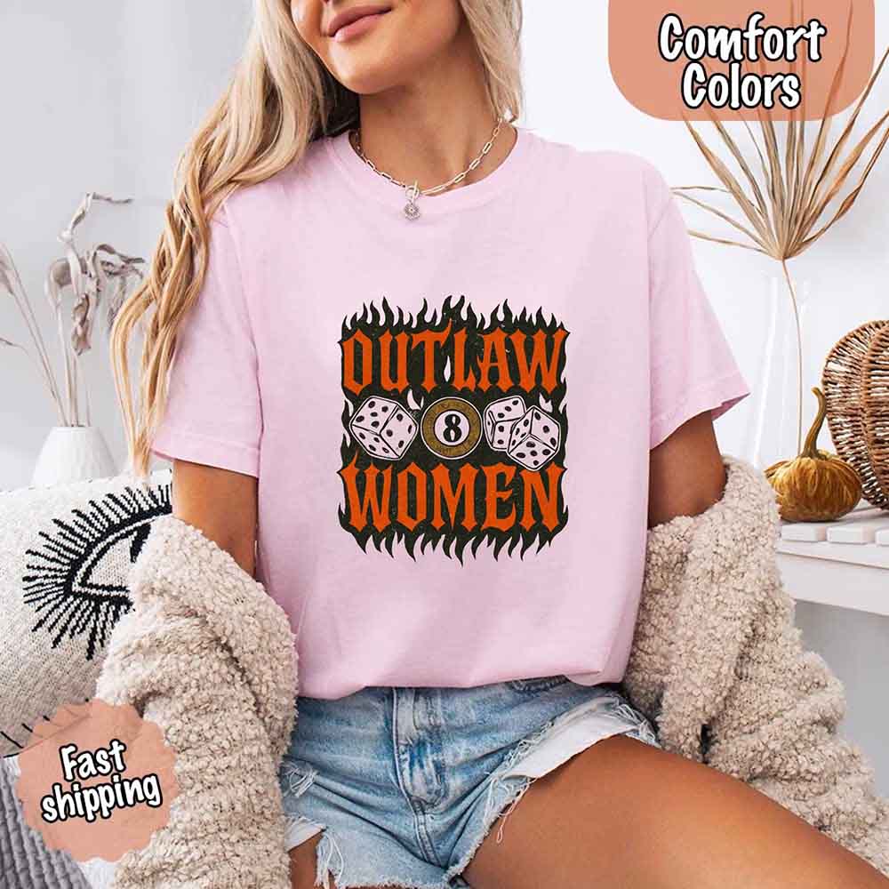 Comfort Colors Outlaw Women Flames Shirt – Vintage Western Cowgirl Shirt