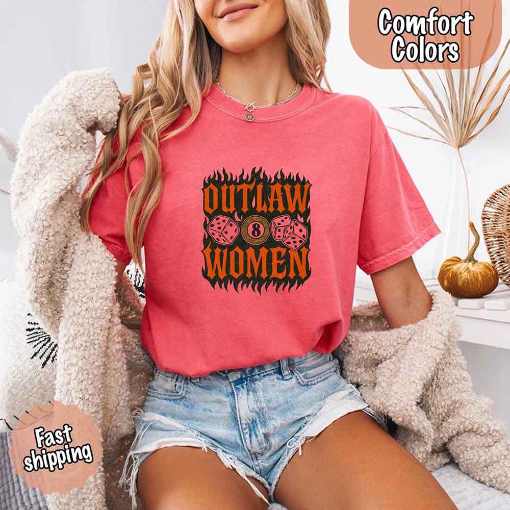 Comfort Colors Outlaw Women Flames Shirt – Vintage Western Cowgirl Shirt