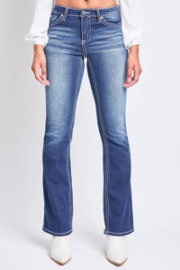 Women's Mid Rise Heavy Stitch Bootcut Cross Studded Jeans
