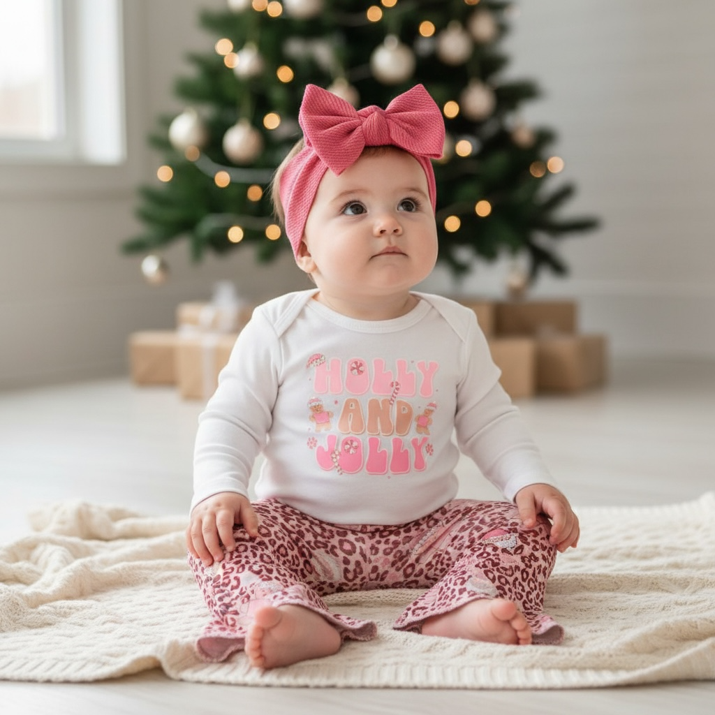 Holly & Jolly Pink Cheetah Gingerbread Bell Bottom Outfit