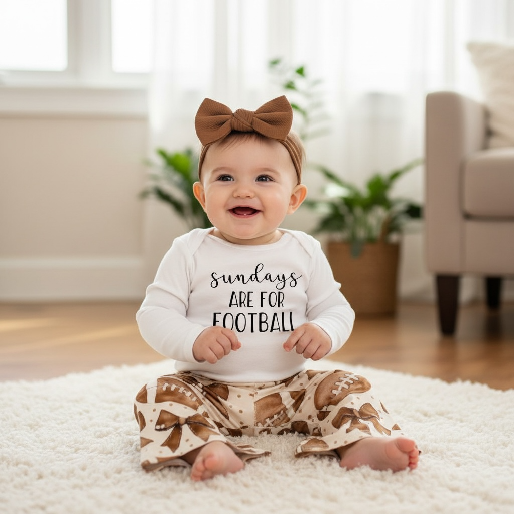 Football Bows Baby Bell Bottom Outfit