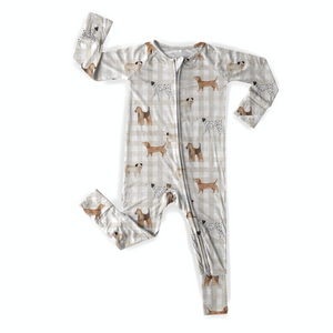 Checkered Dogs Bamboo Zipper Romper