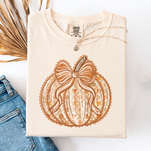 Pumpkin, Faux Lace, Coquette, Pattern, Halloween, Autumn, Fall, Comfort Colors T-Shirt