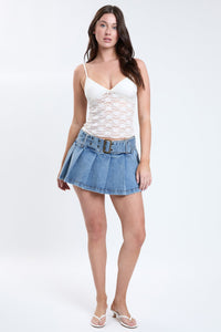 Women's Belted Pleated Mini Skort
