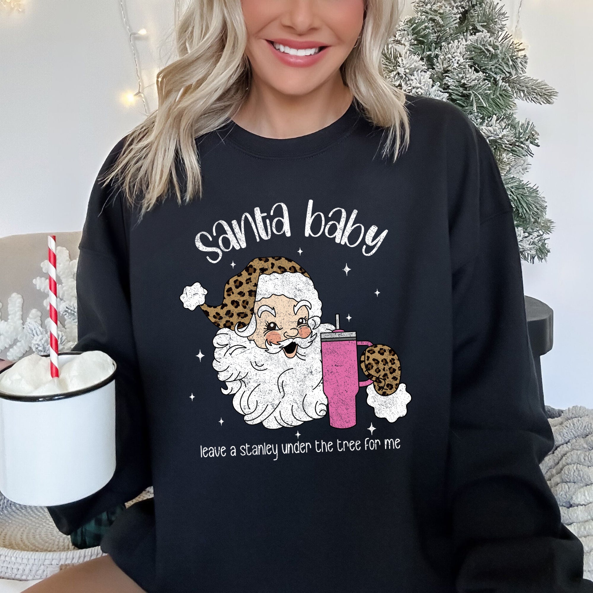 Santa Baby, Stanley, Retro, Christmas, Leopard Print Sweatshirt