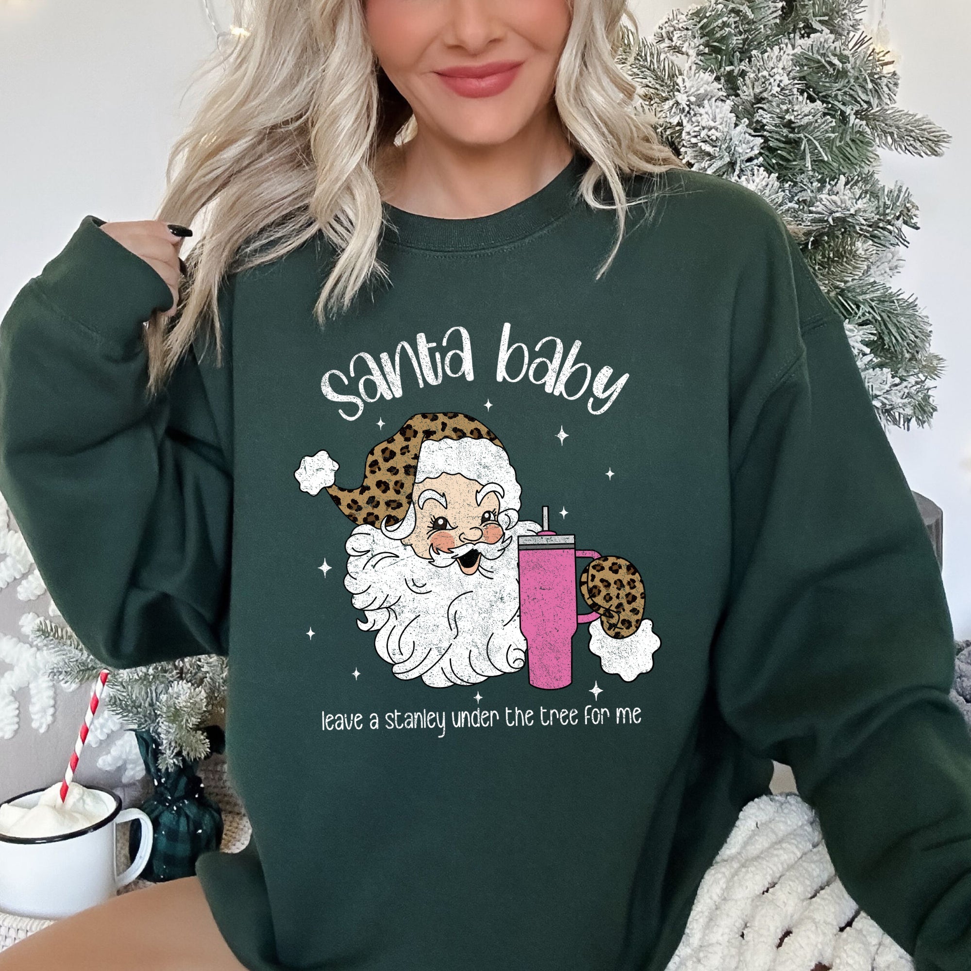 Santa Baby, Stanley, Retro, Christmas, Leopard Print Sweatshirt