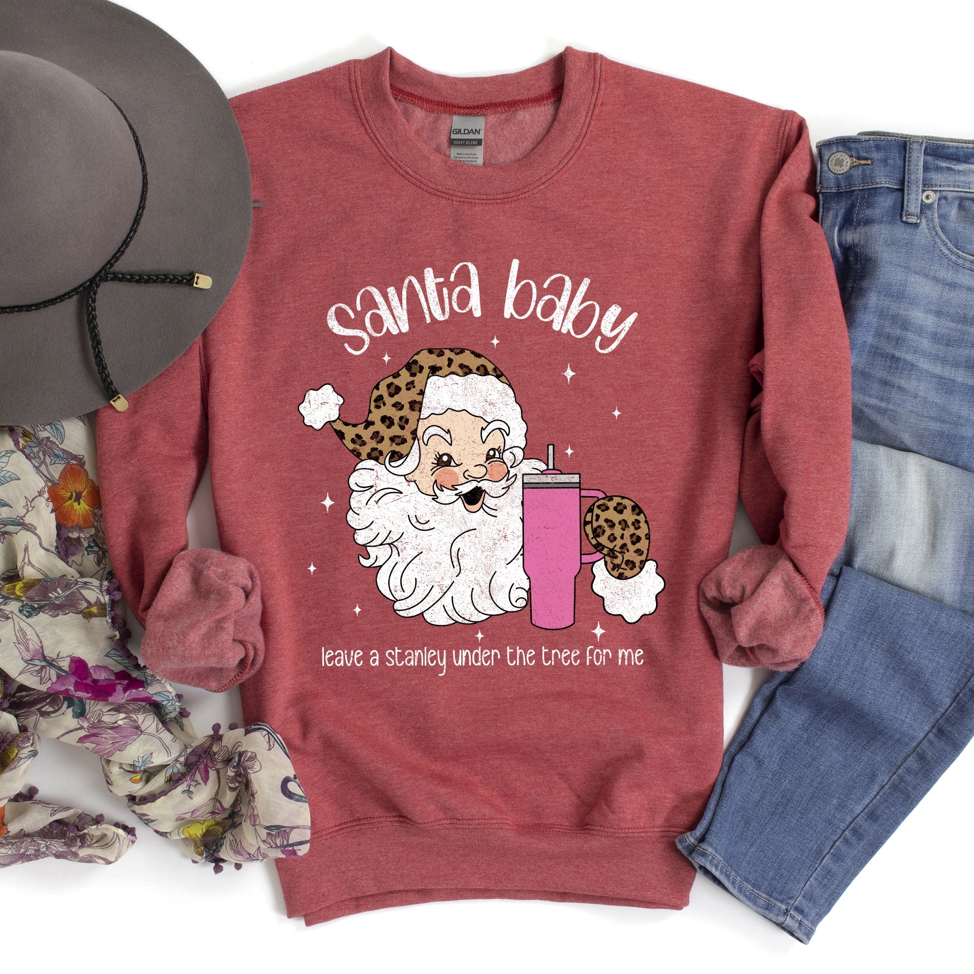 Santa Baby, Stanley, Retro, Christmas, Leopard Print Sweatshirt