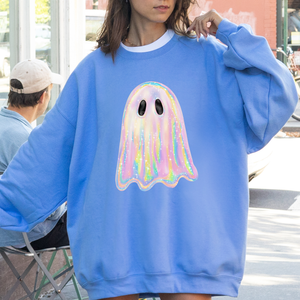 Shimmering Ghost, Iridescent Ghost, Boo, Cute Ghost, Faux Glitter Ghost, Spooky Season, Halloween Sweatshirt