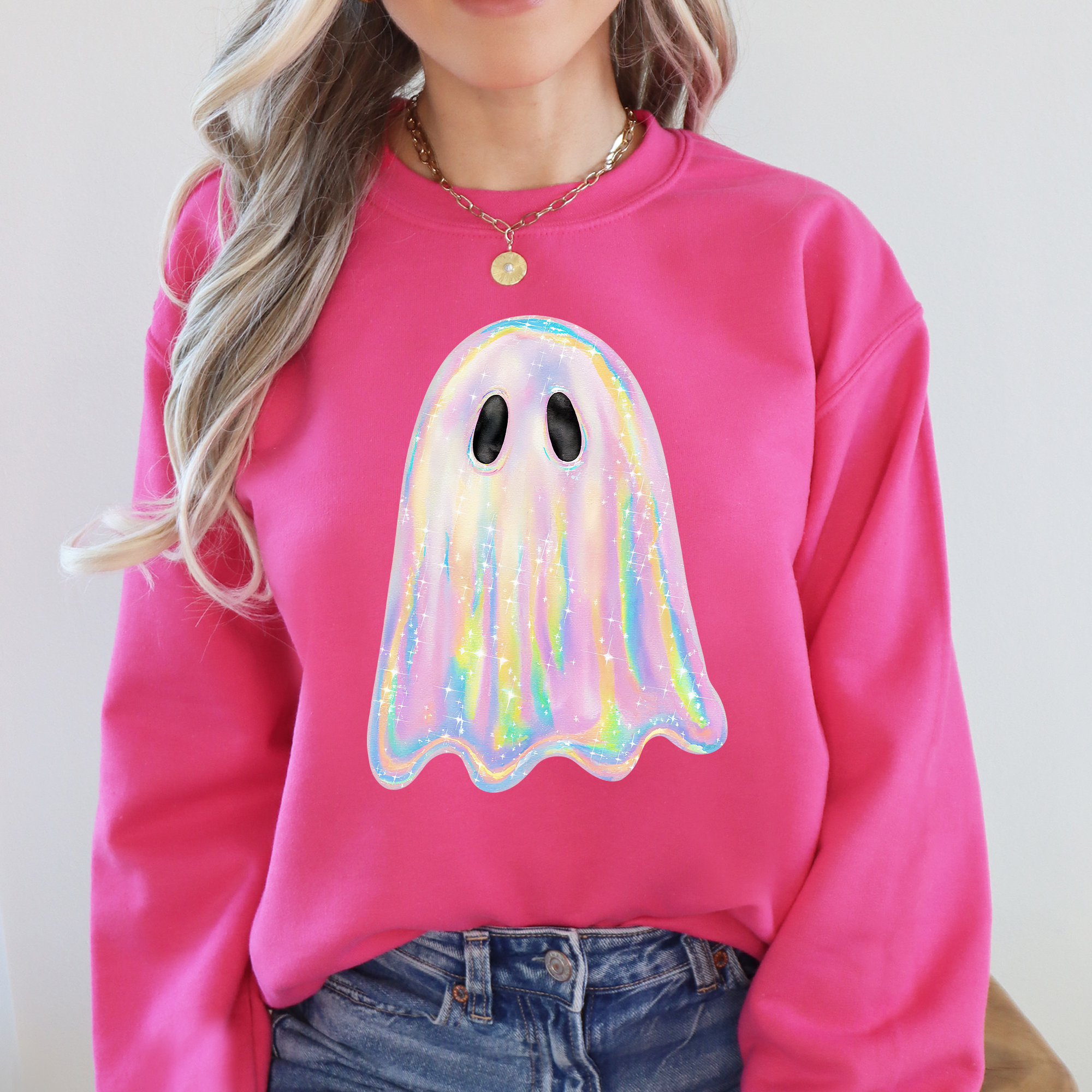 Shimmering Ghost, Iridescent Ghost, Boo, Cute Ghost, Faux Glitter Ghost, Spooky Season, Halloween Sweatshirt