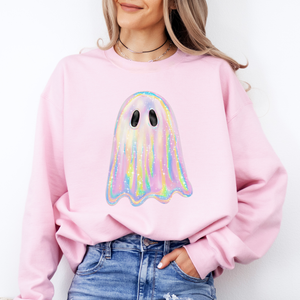 Shimmering Ghost, Iridescent Ghost, Boo, Cute Ghost, Faux Glitter Ghost, Spooky Season, Halloween Sweatshirt