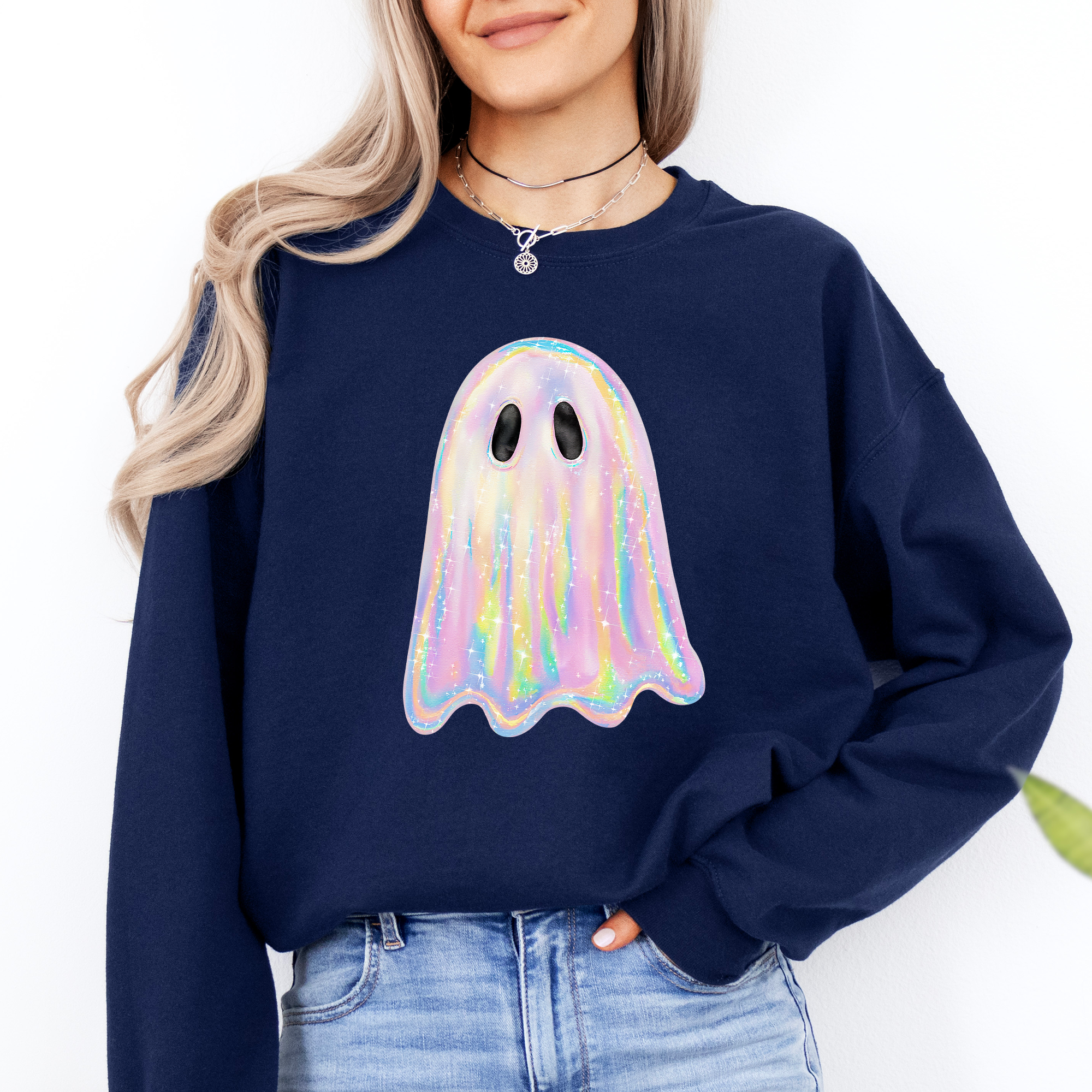 Shimmering Ghost, Iridescent Ghost, Boo, Cute Ghost, Faux Glitter Ghost, Spooky Season, Halloween Sweatshirt