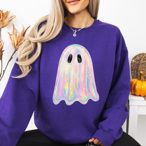 Shimmering Ghost, Iridescent Ghost, Boo, Cute Ghost, Faux Glitter Ghost, Spooky Season, Halloween Sweatshirt
