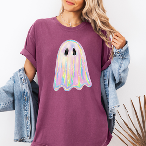 Shimmering Ghost, Iridescent Ghost, Boo, Cute Ghost, Faux Glitter Ghost, Spooky Season, Halloween, Comfort Colors T-Shirt