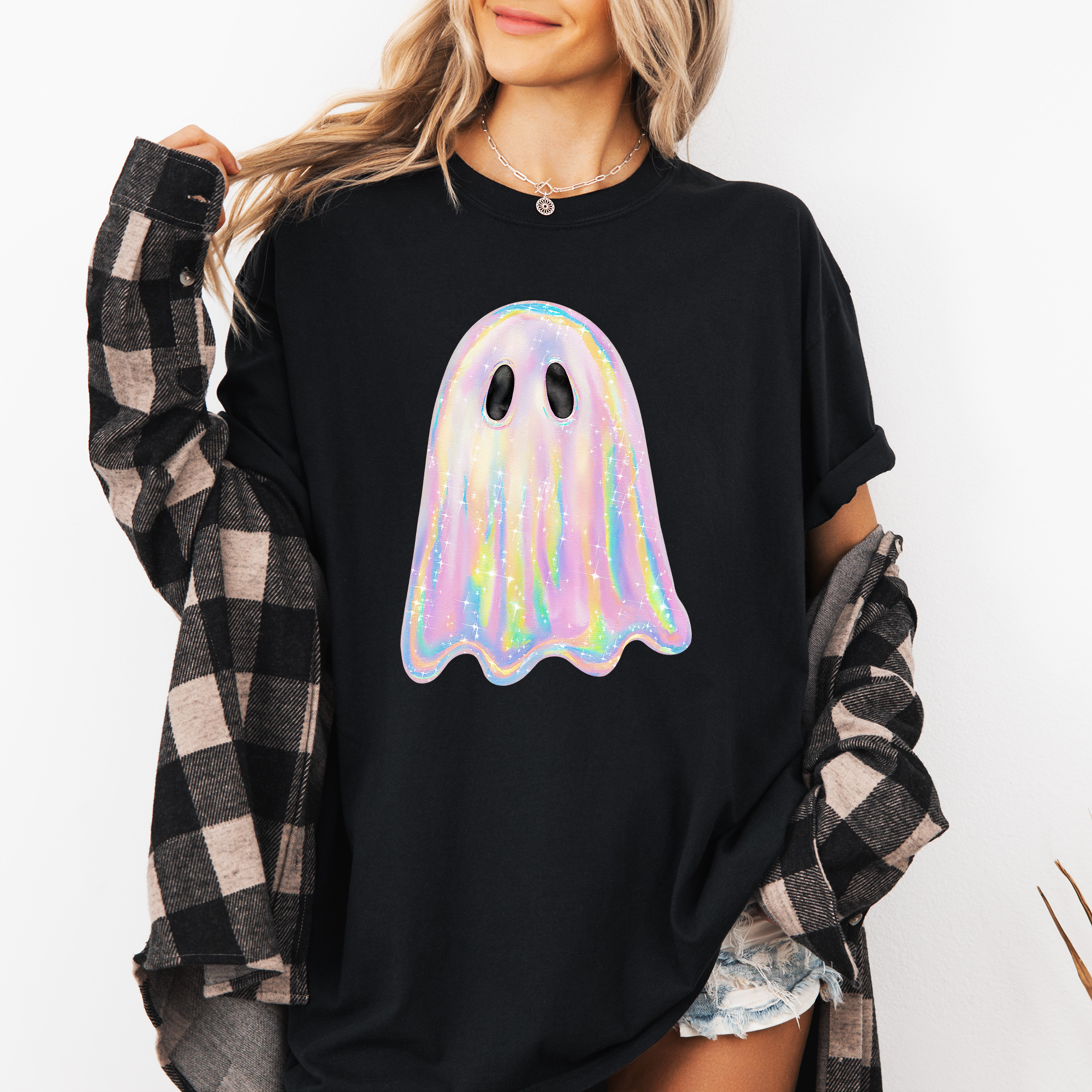 Shimmering Ghost, Iridescent Ghost, Boo, Cute Ghost, Faux Glitter Ghost, Spooky Season, Halloween, Comfort Colors T-Shirt