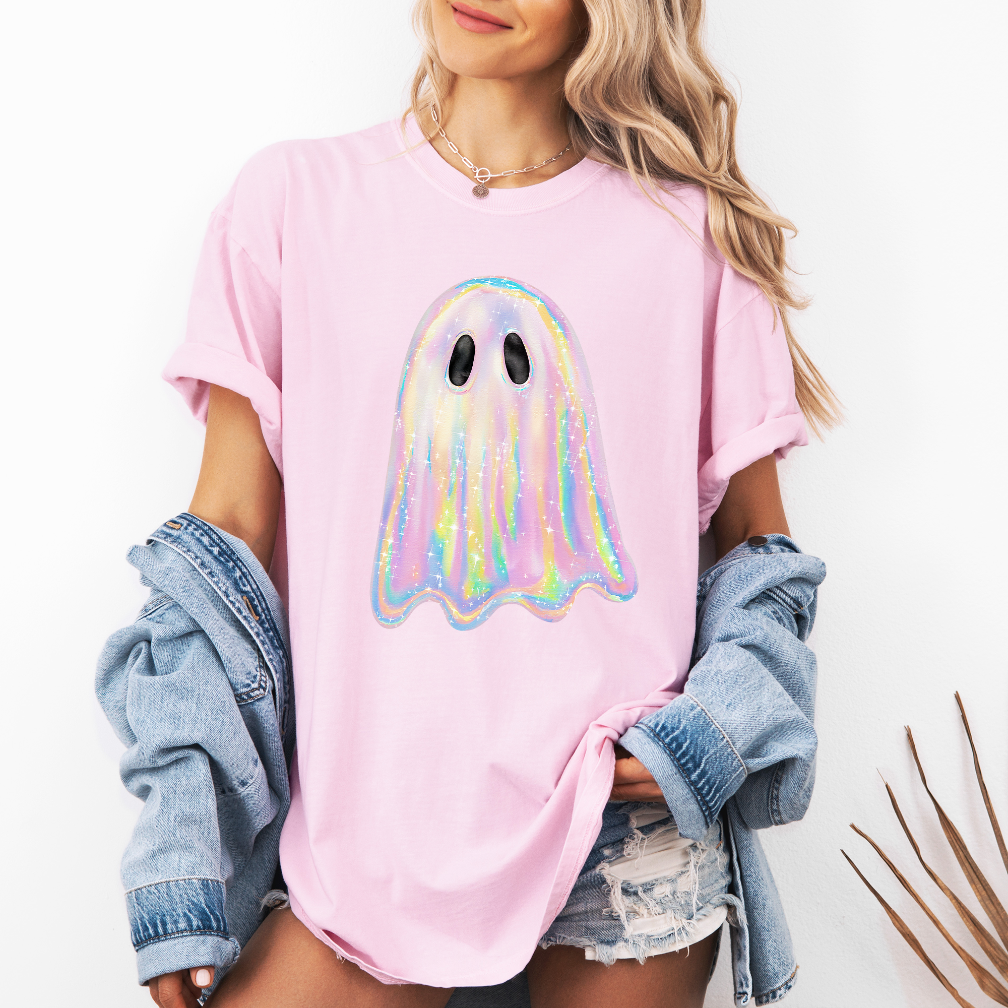 Shimmering Ghost, Iridescent Ghost, Boo, Cute Ghost, Faux Glitter Ghost, Spooky Season, Halloween, Comfort Colors T-Shirt