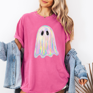 Shimmering Ghost, Iridescent Ghost, Boo, Cute Ghost, Faux Glitter Ghost, Spooky Season, Halloween, Comfort Colors T-Shirt