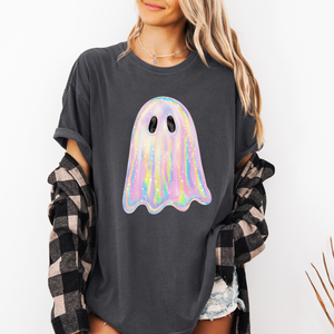 Shimmering Ghost, Iridescent Ghost, Boo, Cute Ghost, Faux Glitter Ghost, Spooky Season, Halloween, Comfort Colors T-Shirt