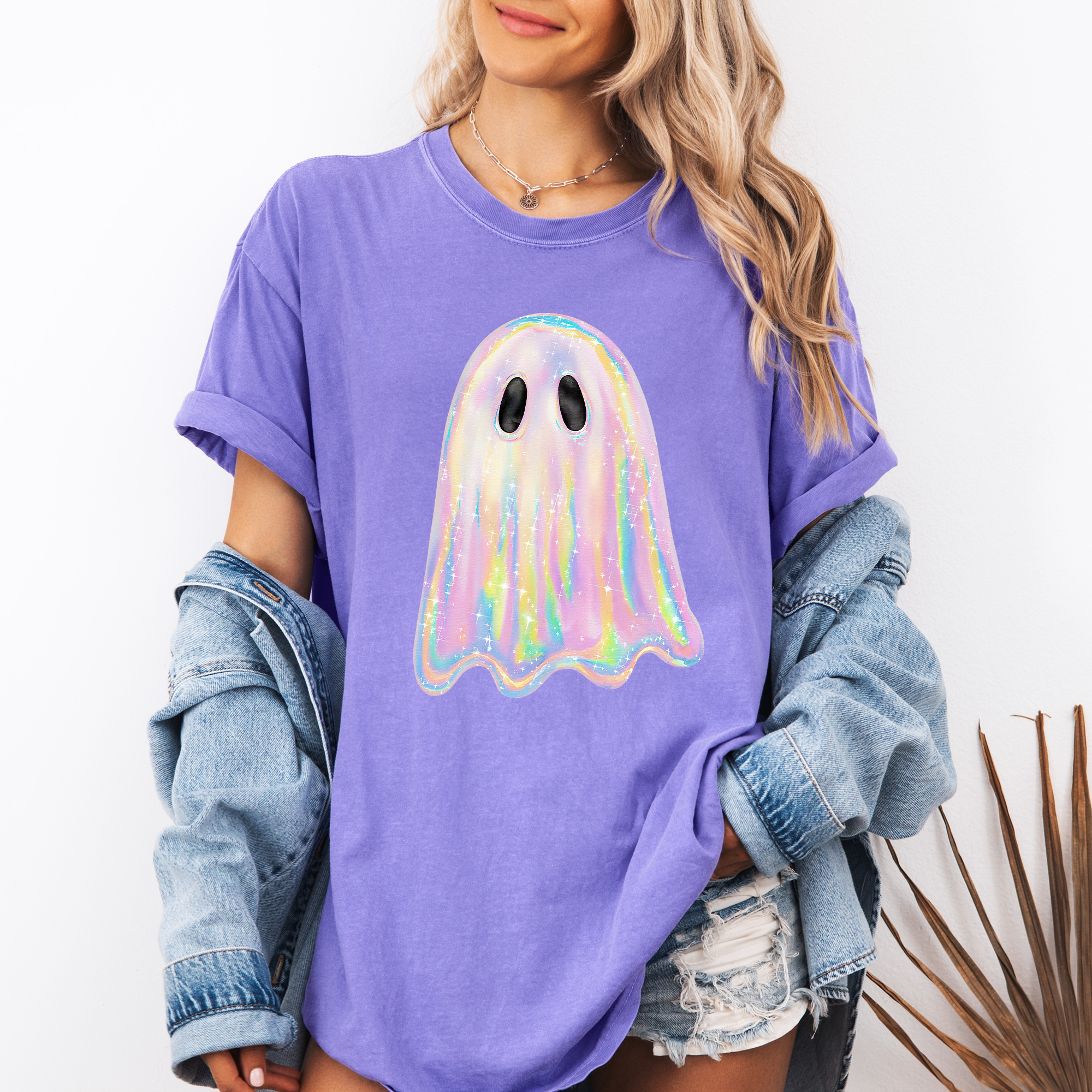 Shimmering Ghost, Iridescent Ghost, Boo, Cute Ghost, Faux Glitter Ghost, Spooky Season, Halloween, Comfort Colors T-Shirt