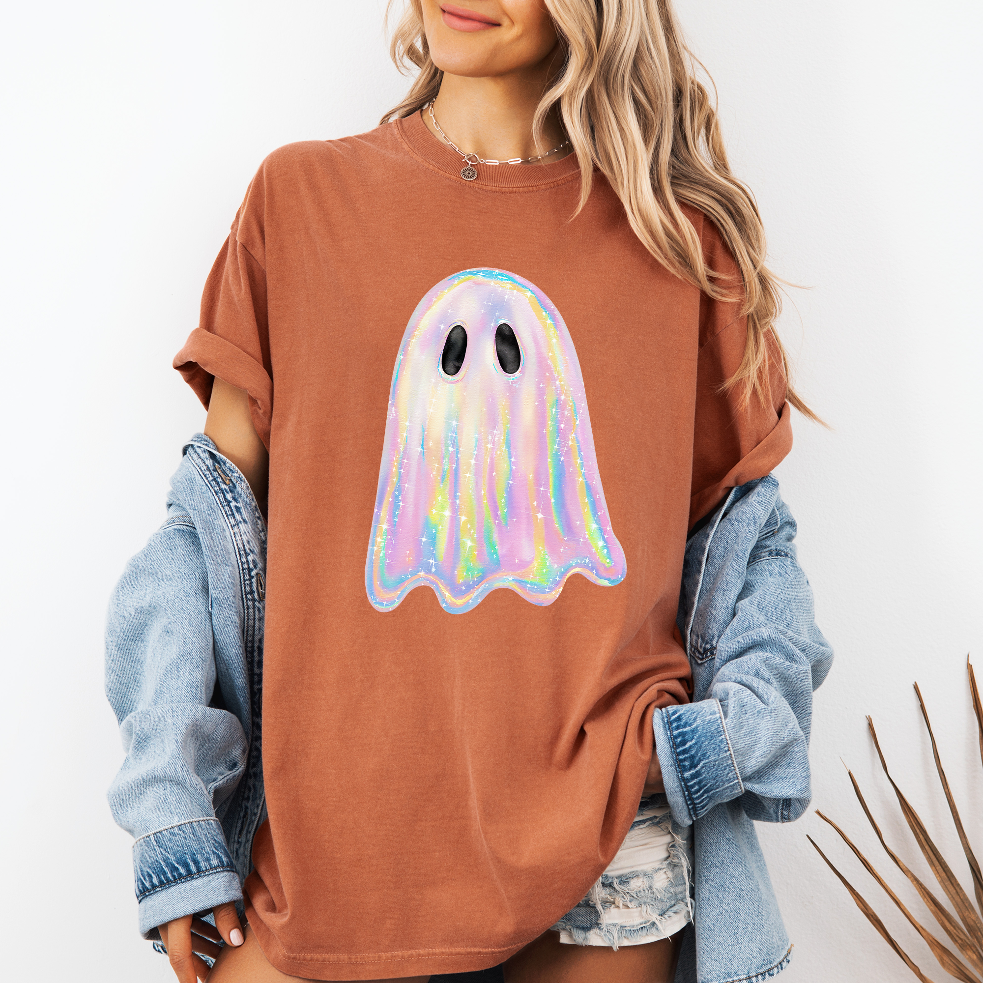Shimmering Ghost, Iridescent Ghost, Boo, Cute Ghost, Faux Glitter Ghost, Spooky Season, Halloween, Comfort Colors T-Shirt